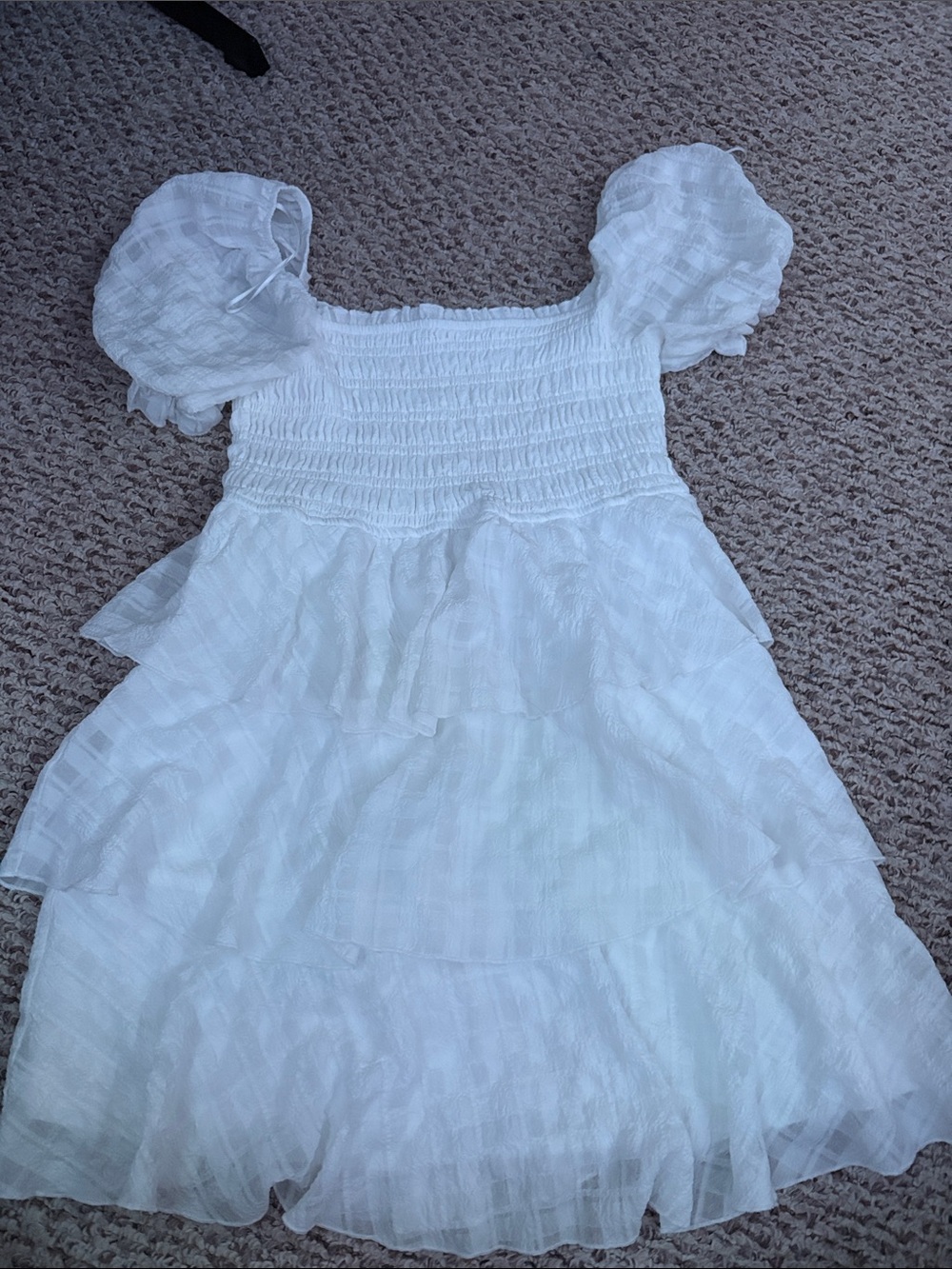 T.J.Maxx White Tiered Puff-Sleeve Sundress